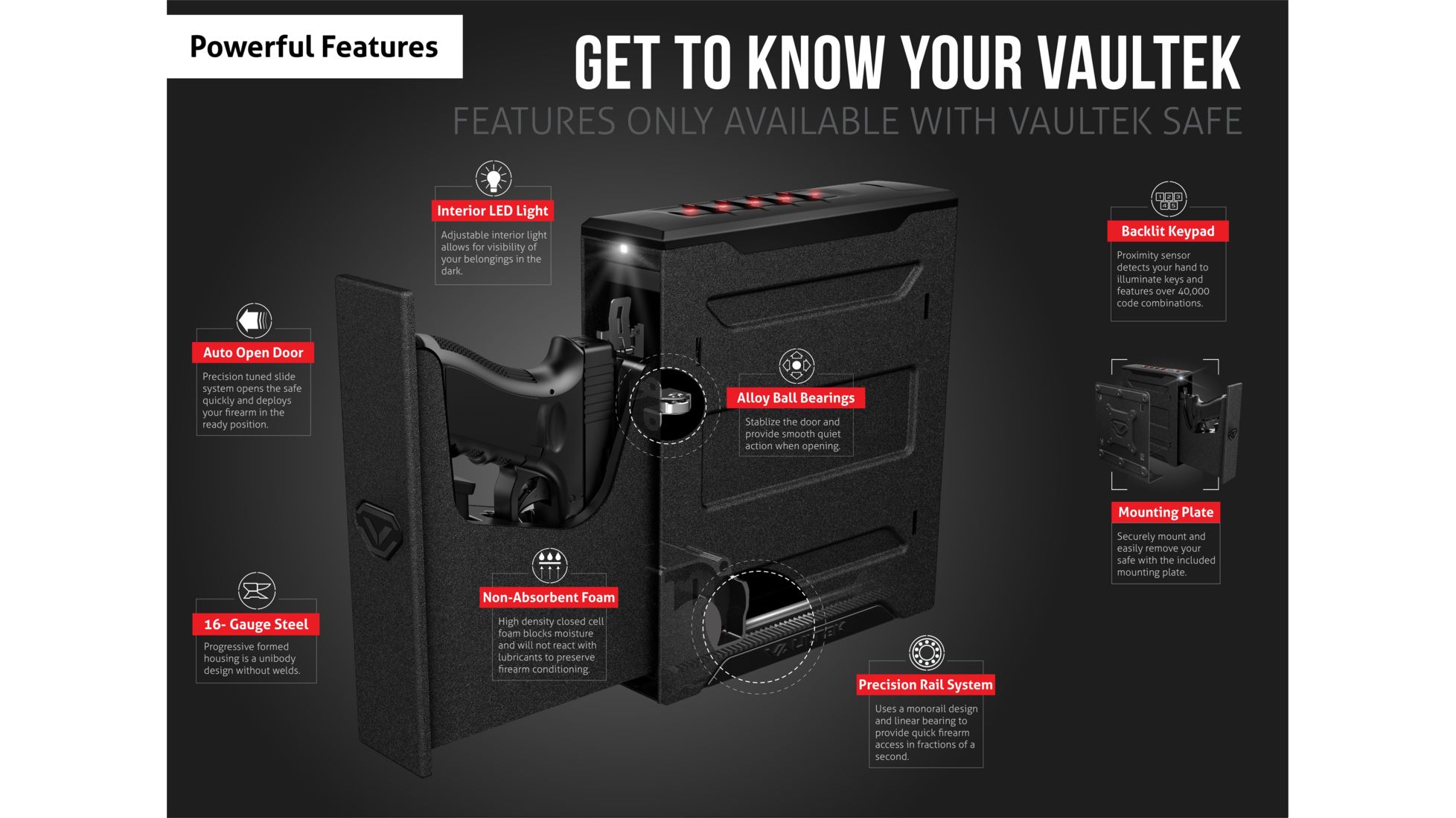 Vaultek Safe SL20 Slider Bluetooth Pistol Vault SL20-BK